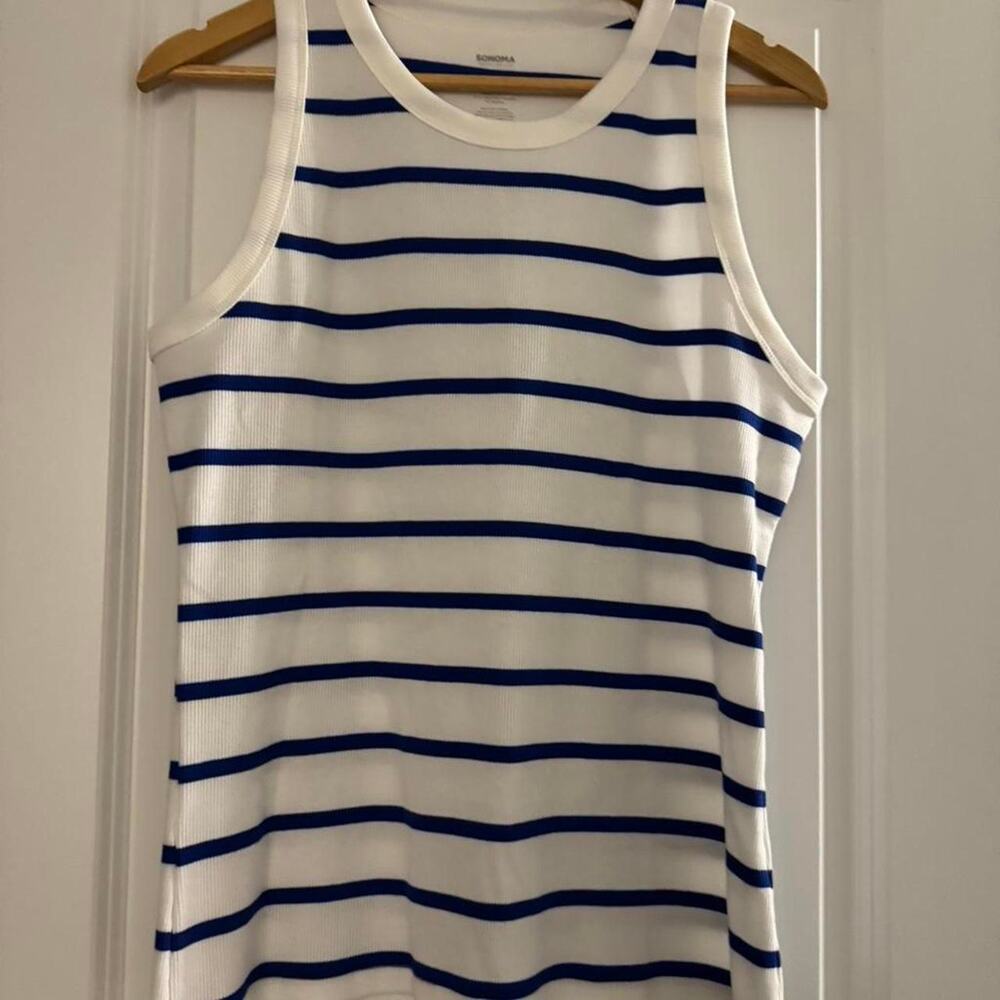 Sonoma White Navy Striped Tank Top XL Sleeveless Casual Summer Lightweight Women